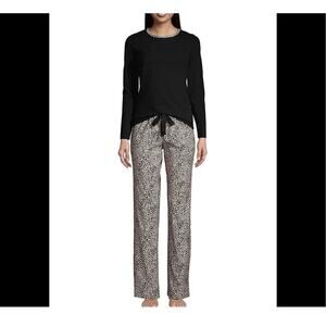 Lands End NEW Size XS Womens Alabaster Leopard 2 Piece Pajama Set Gift Holiday
